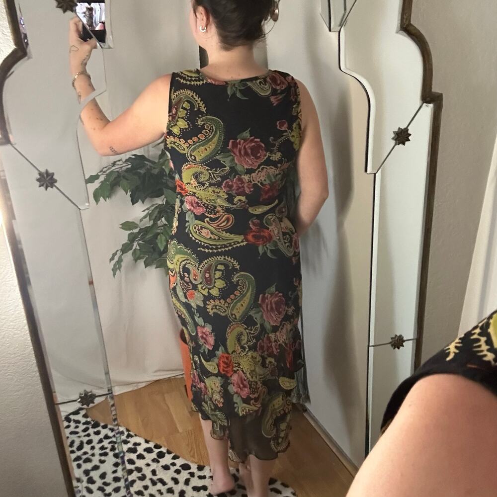 Vintage Floral Paisley Sequin Midi Sheath Dress Black Medium - Picture 5 of 7